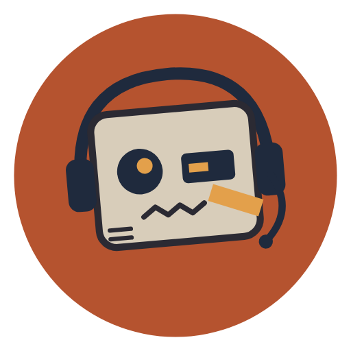 Lag, the patched-together robot in a headset